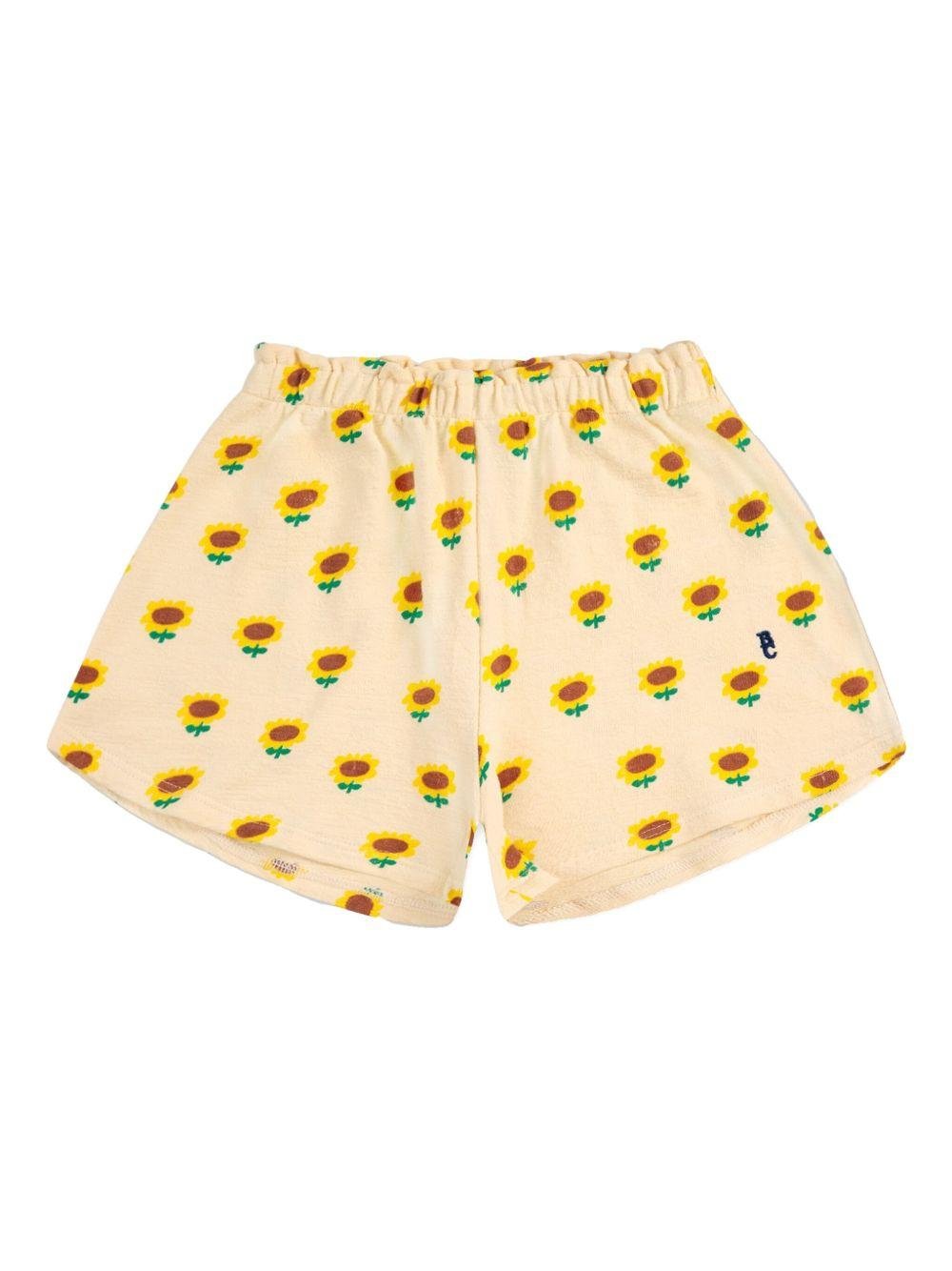 Shorts in cotone per bambina Bobo Choses beige con stampa girasole - Rubino Kids