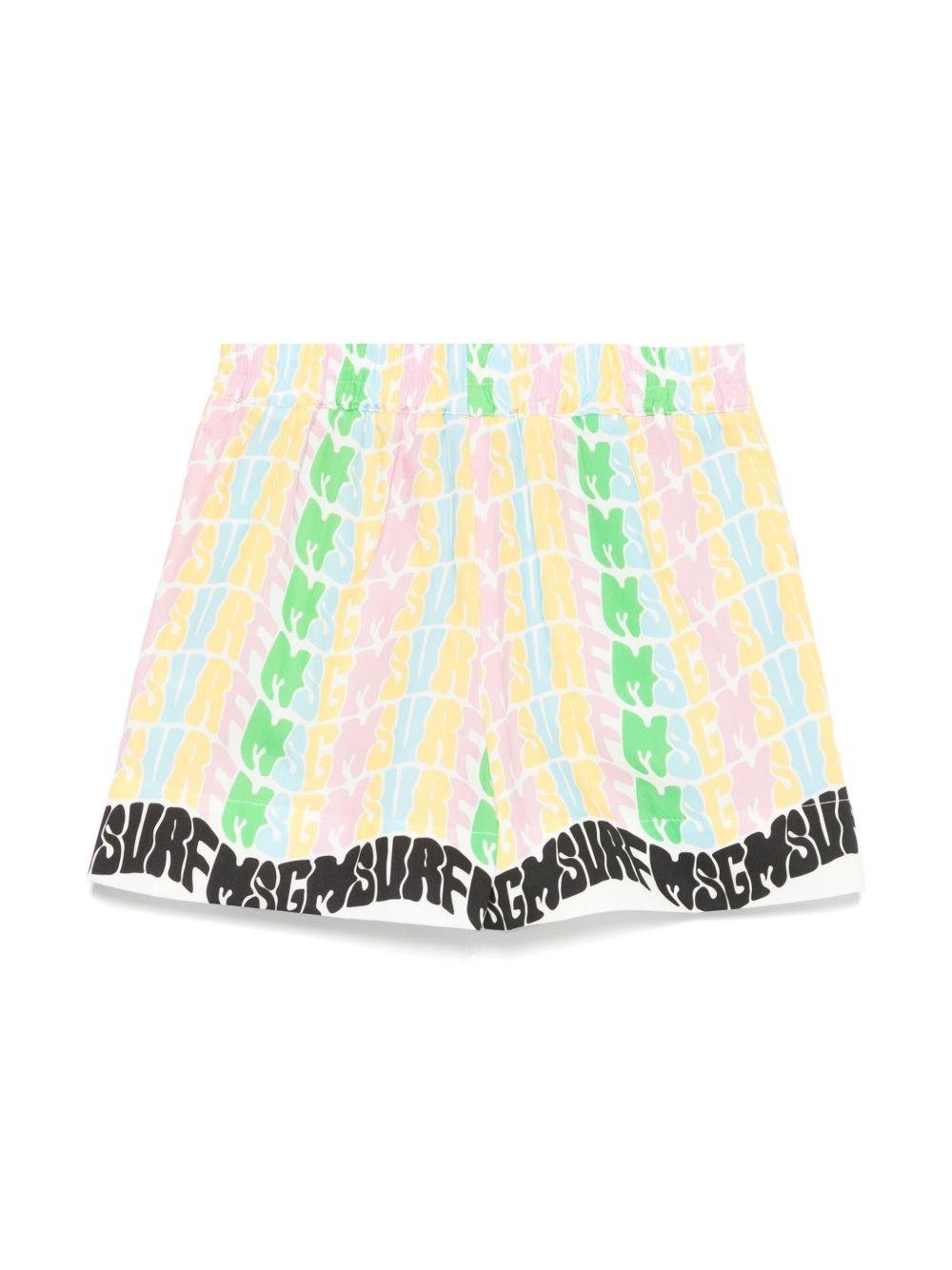 Shorts in popeline per bambina MSGM Kids bianco con stampa logo all - over - Rubino Kids