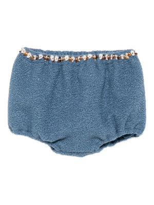 Shorts per bambina A'lapage azzurri con rifiniture floreali