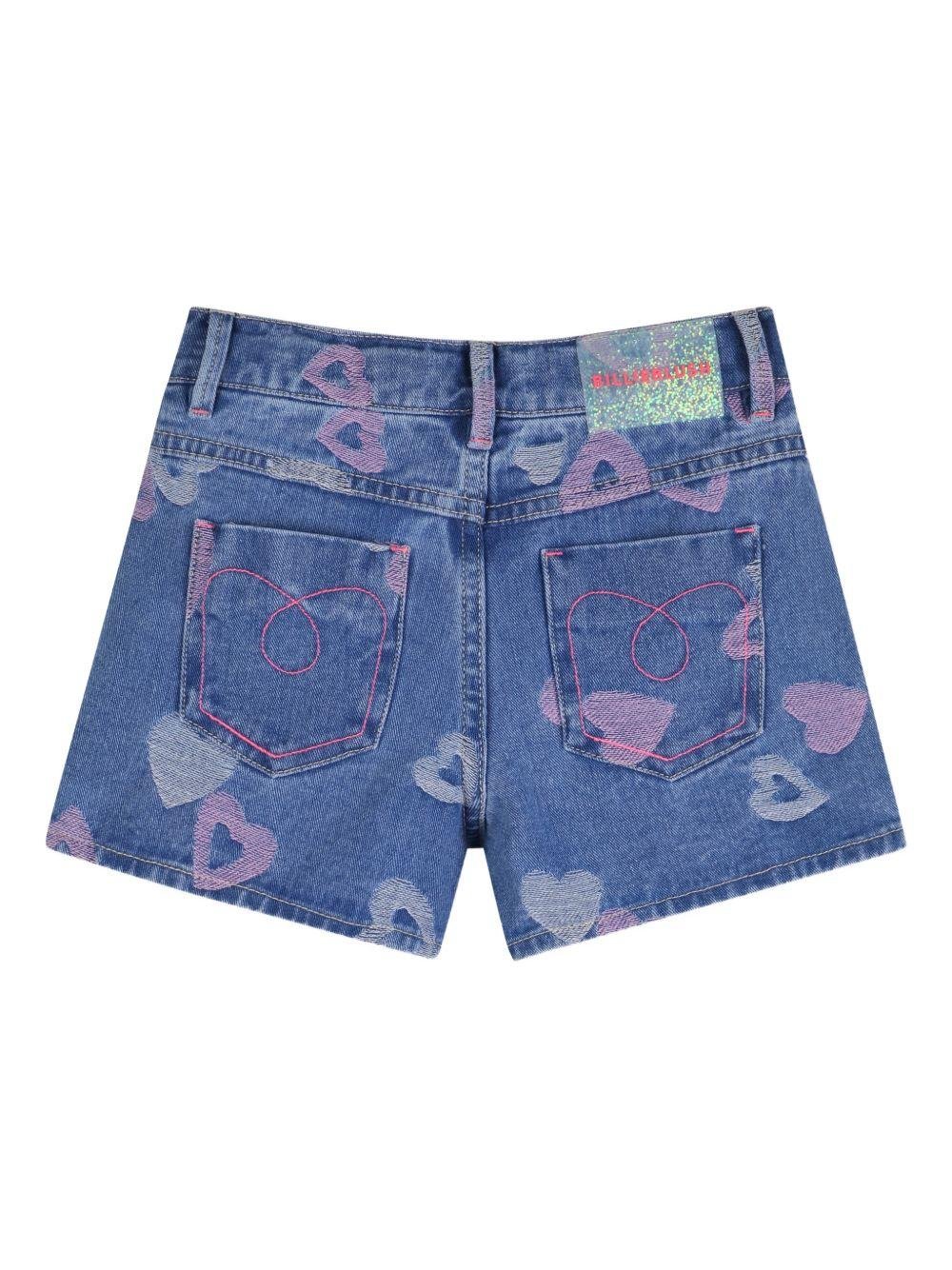 Shorts per bambina Billieblush blu con stampa a cuore all - over - Rubino Kids
