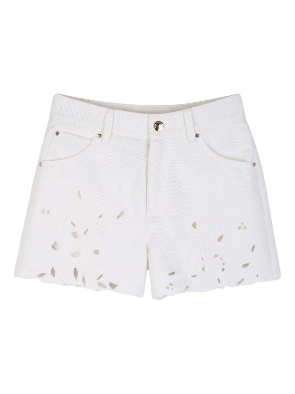 Shorts per bambina Chloé Kids bianco con ricamo floreale - Rubino Kids