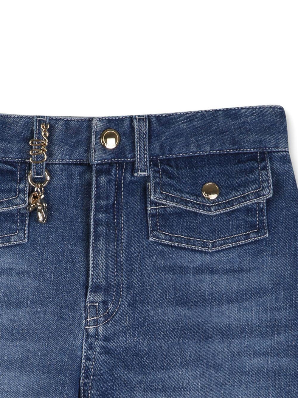 Shorts per bambina Chloé Kids denim con chiusura con bottoni sul davanti - Rubino Kids