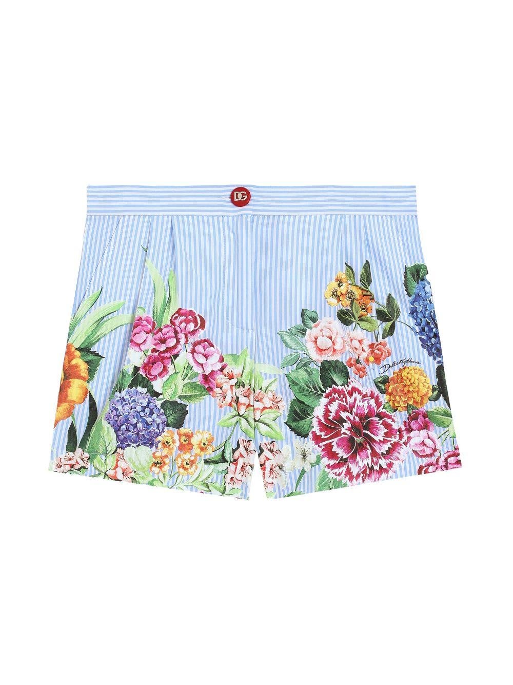 Shorts per bambina Dolce & Gabbana Kids azzurro con stampa a fiori - Rubino Kids