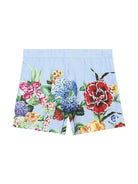 Shorts per bambina Dolce & Gabbana Kids azzurro con stampa a fiori - Rubino Kids