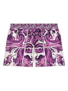 Shorts per bambina Dolce & Gabbana Kids viola con stampa maioliche - Rubino Kids