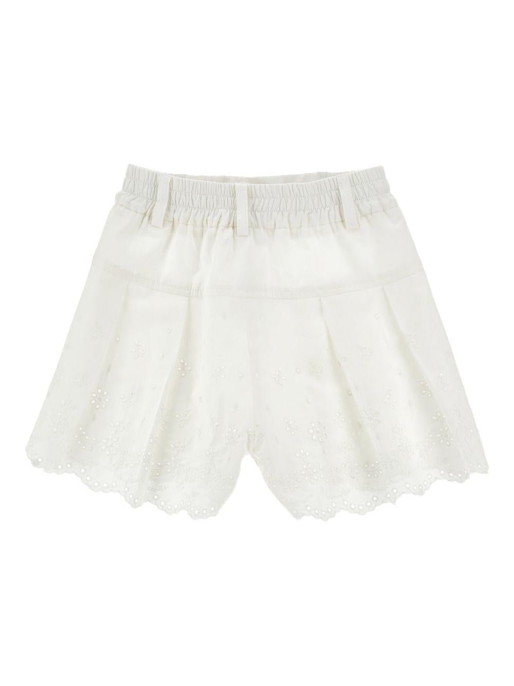 Shorts per bambina Monnalisa bianchi con ricamo fiori - Rubino Kids