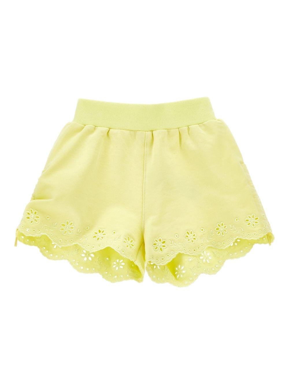 Shorts per bambina Monnalisa giallo con orlo a smerlo - Rubino Kids