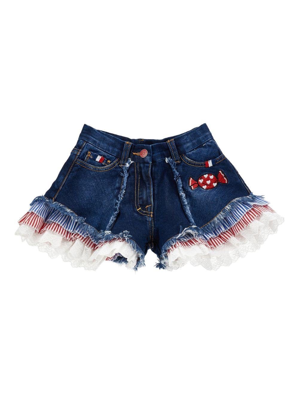 Shorts per bambina Monnalisa in denim con applicazione - Rubino Kids