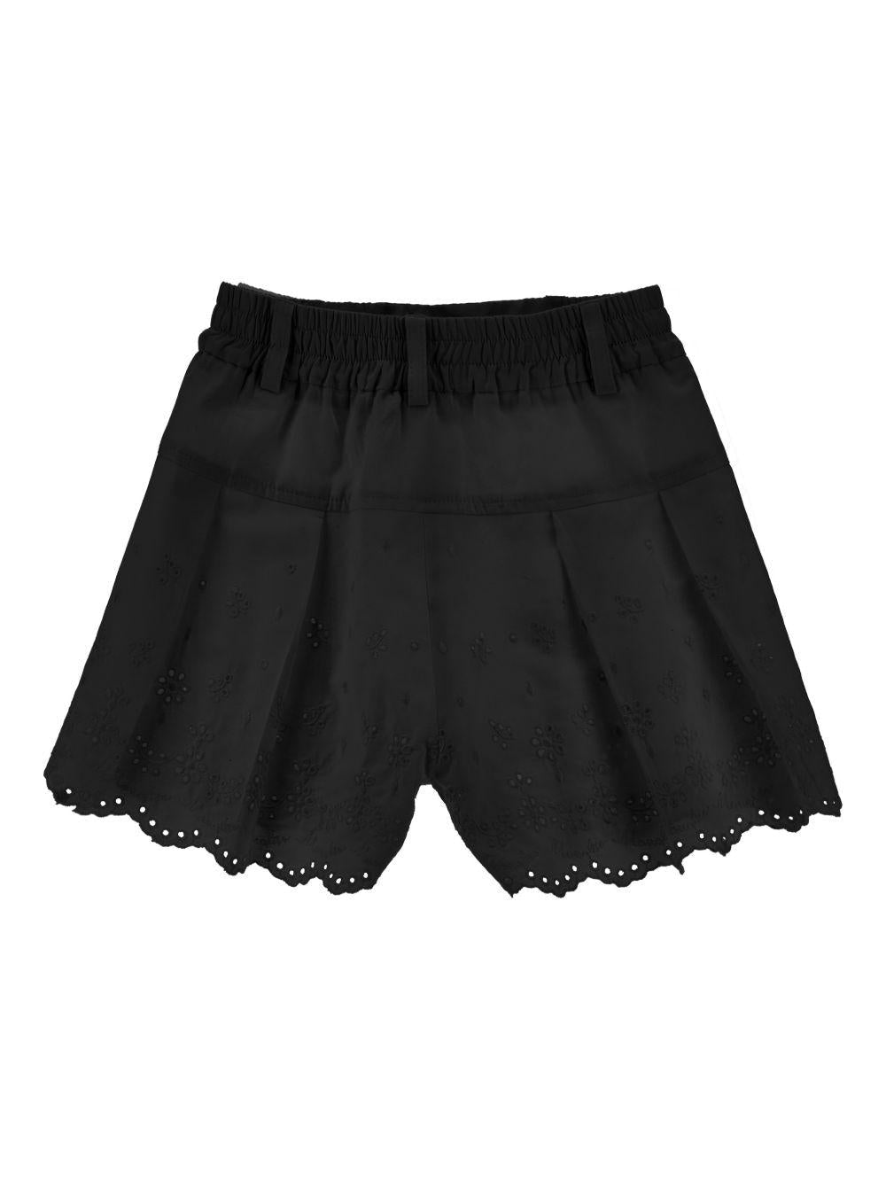Shorts per bambina Monnalisa neri con orlo a smerlo - Rubino Kids