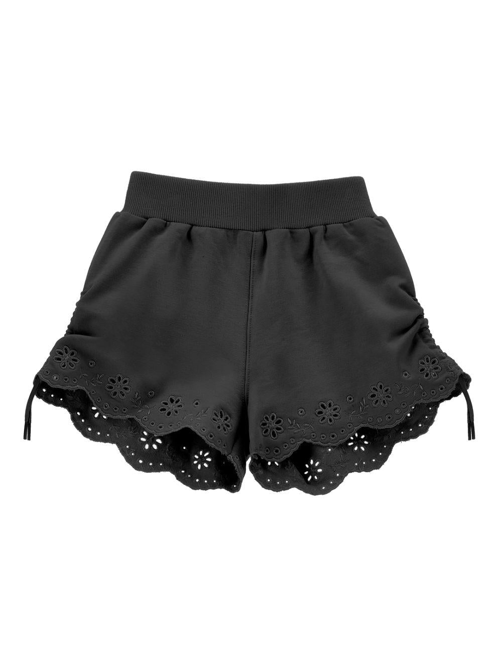 Shorts per bambina Monnalisa neri con orlo a smerlo - Rubino Kids