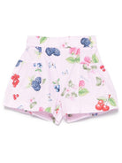 Shorts per bambina Monnalisa rosa con stampa frutta - Rubino Kids