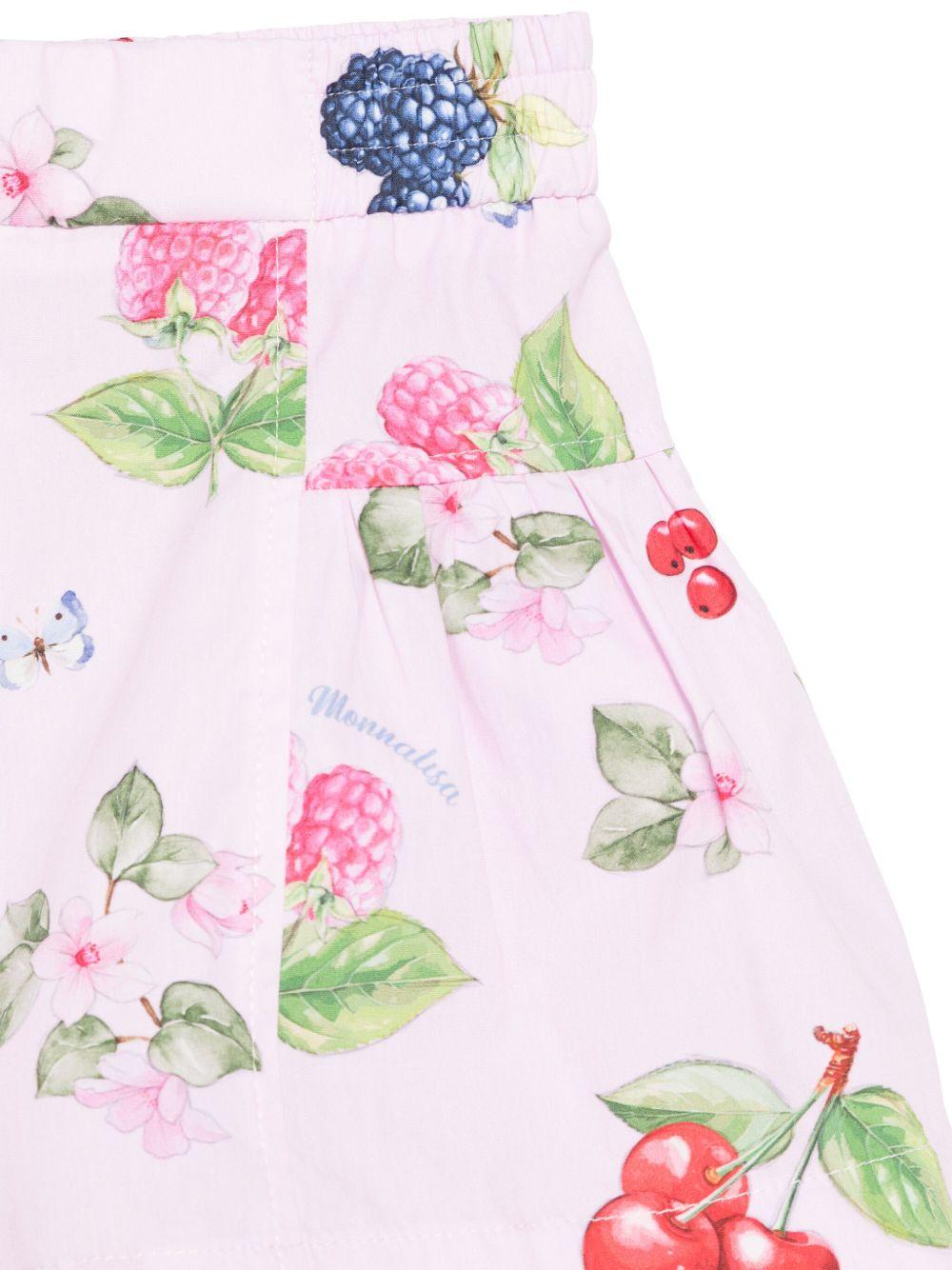 Shorts per bambina Monnalisa rosa con stampa frutta - Rubino Kids