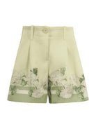 Shorts per bambina Monnalisa verde chiaro con stampa grafica a fiori - Rubino Kids