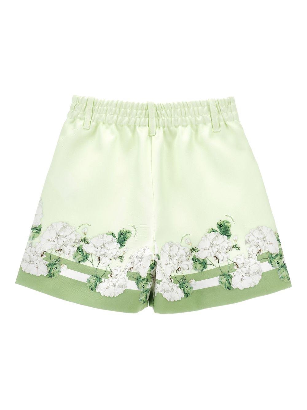 Shorts per bambina Monnalisa verde chiaro con stampa grafica a fiori - Rubino Kids