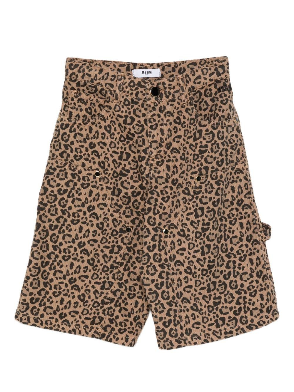 Shorts per bambina MSGM Kids marrone con stampa animalier - Rubino Kids