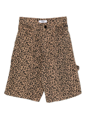 Shorts per bambina MSGM Kids marrone con stampa animalier
