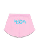Shorts per bambina MSGM Kids rosa in cotone con logo - Rubino Kids