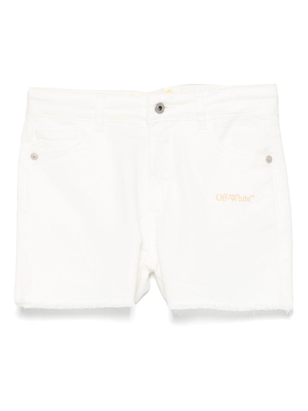 Shorts per bambina Off - White Kids bianco con stampa con logo - Rubino Kids