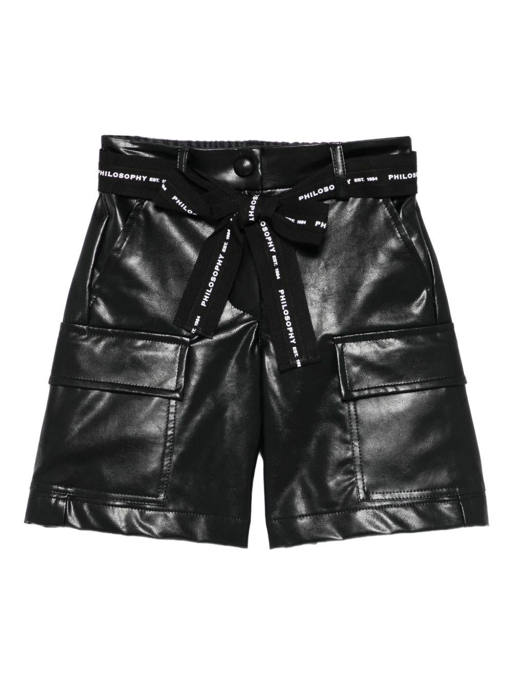 Shorts per bambina Philosophy Di Lorenzo Serafini Kids nero con cintura - Rubino Kids
