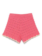 Shorts per bambina Scotch & Soda Kids fucsia in maglia con orlo a smerlo - Rubino Kids