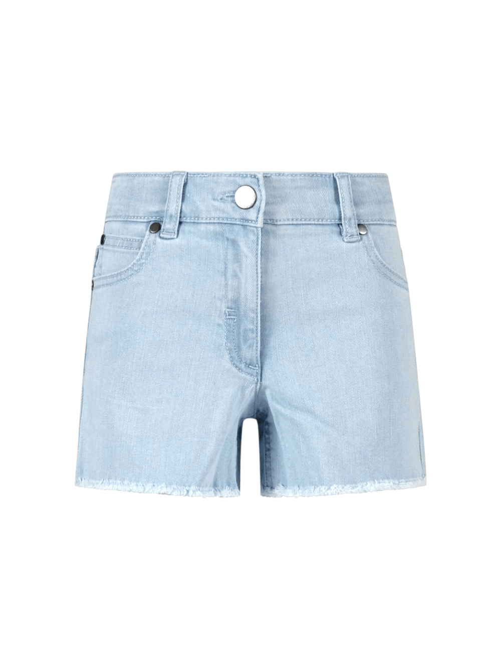 Shorts per bambina Stella McCartney Kids denim con decorazioni in crochet floreali sul retro - Rubino Kids