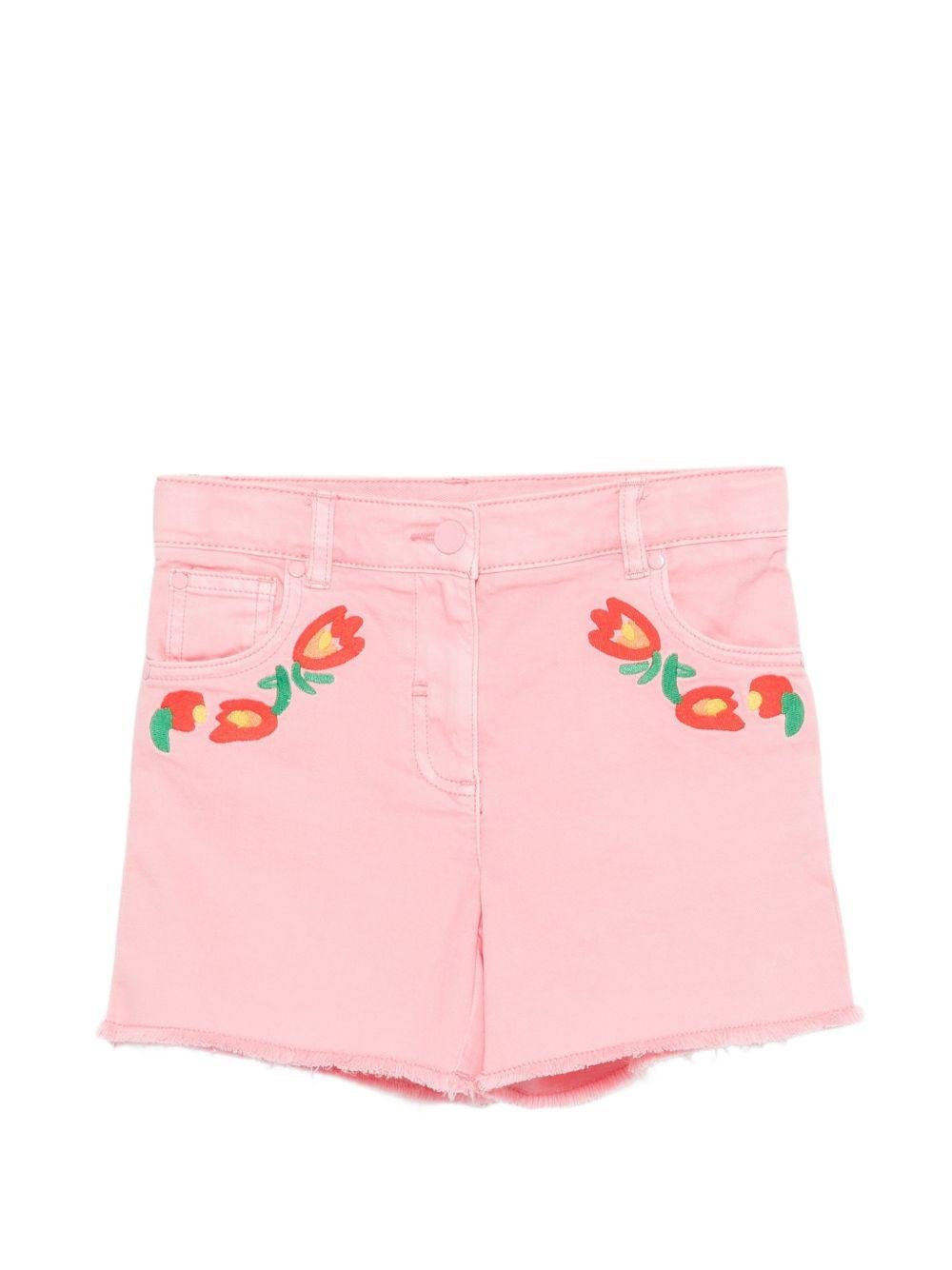 Shorts per bambina Stella McCartney Kids rosa con ricamo a fiori - Rubino Kids