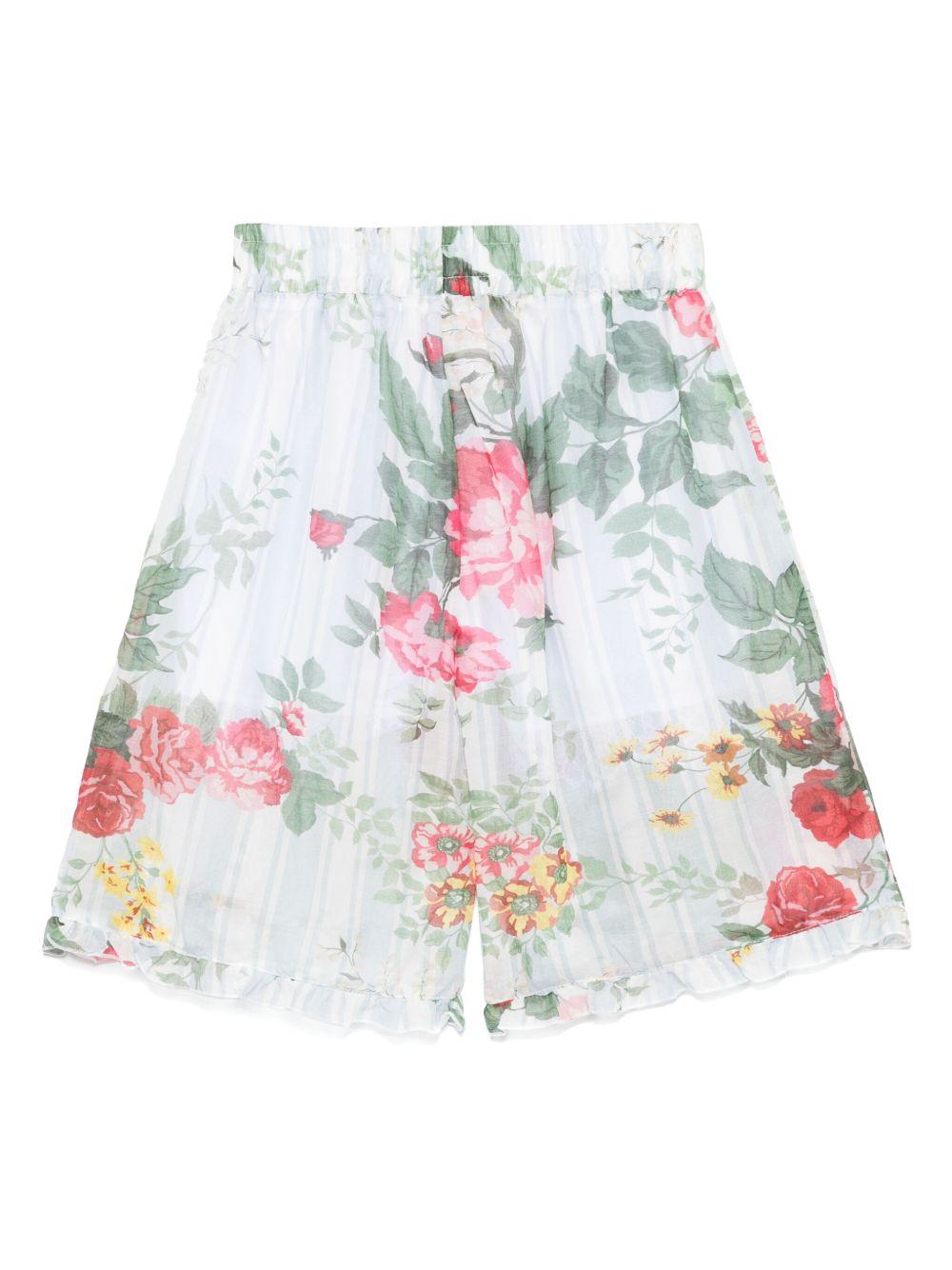 Shorts per bambina Vivetta azzurro in misto cotone e seta con stampa floreale all - over - Rubino Kids