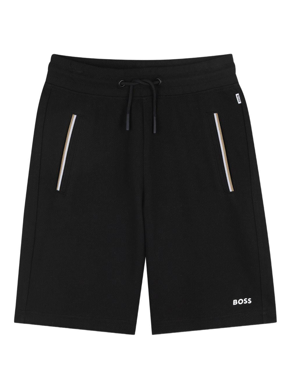 Shorts per bambino Boss Kids nero con dettgali a righe - Rubino Kids