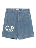 Shorts per bambino C.P. Company Kids in denim con stampa con logo - Rubino Kids