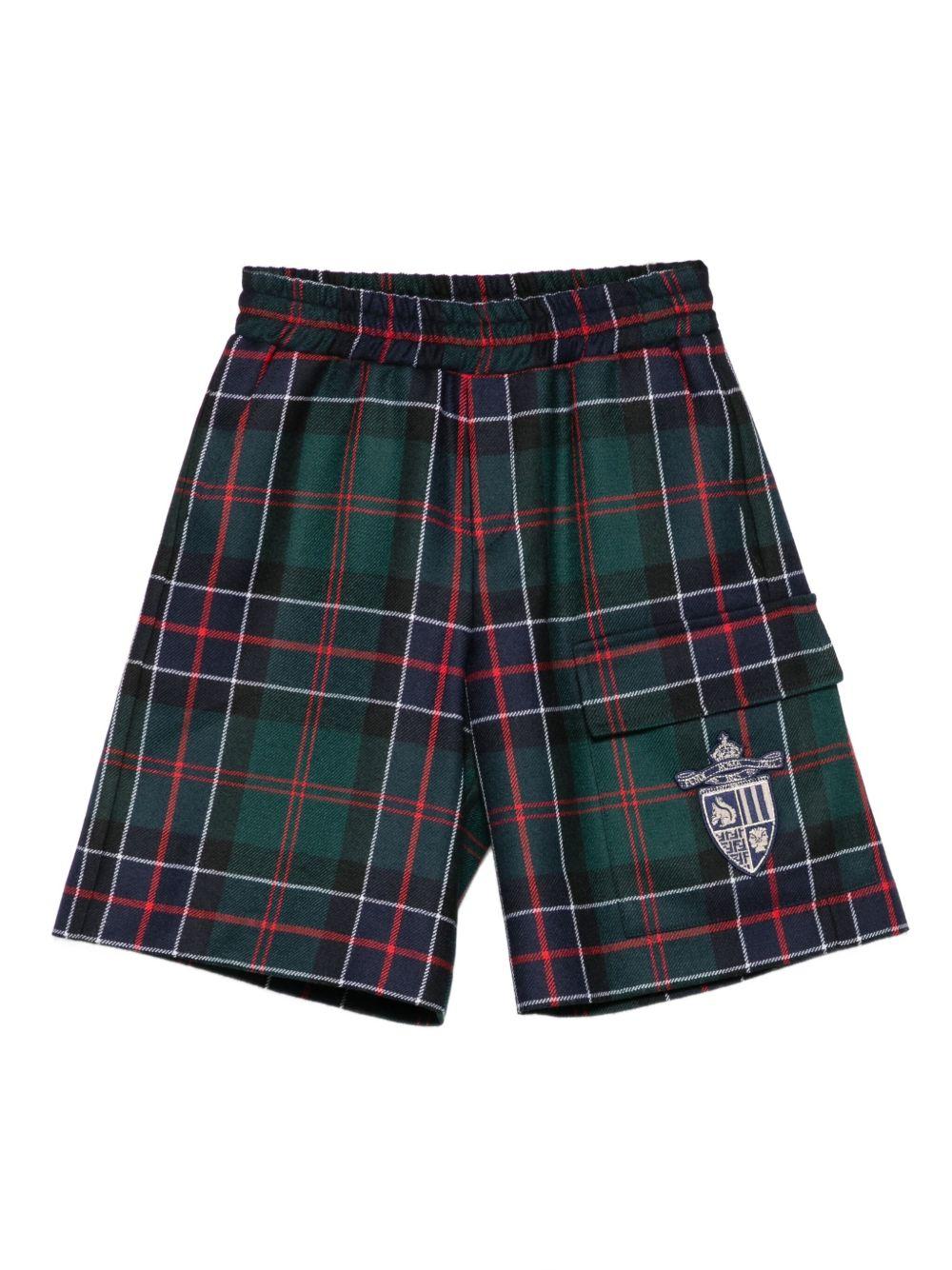 Shorts per bambino Fendi Kids verde con motivo a quadri - Rubino Kids