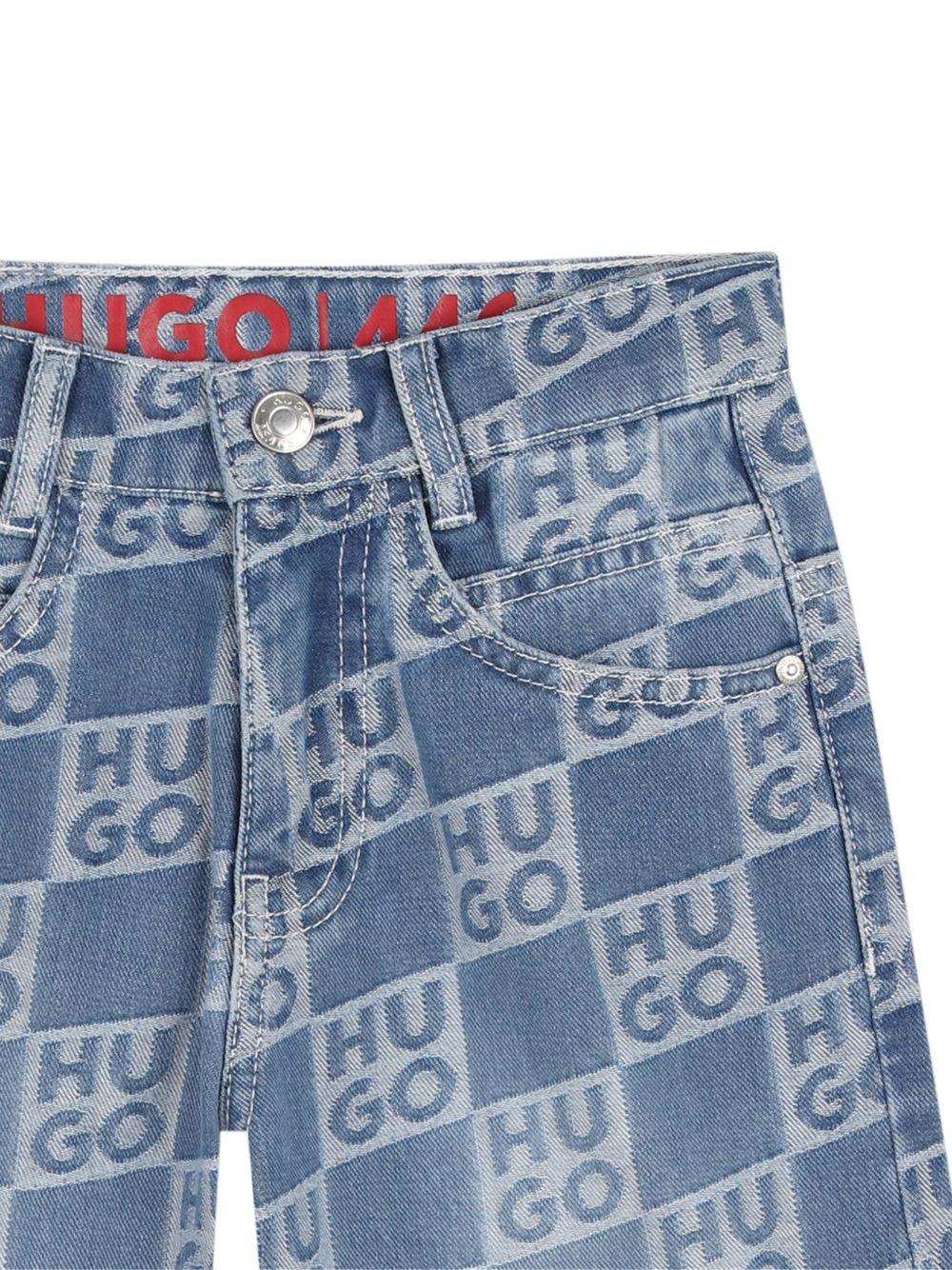 Shorts per bambino Hugo Kids denim con stampa logo all - over - Rubino Kids