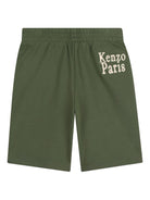 Shorts per bambino Kenzo Kids verde con motivo applicato - Rubino Kids
