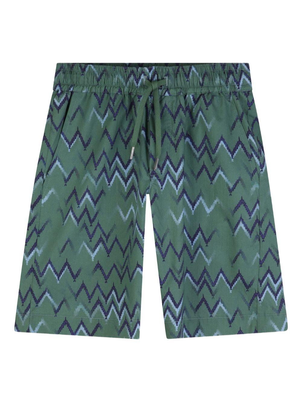 Shorts per bambino Lanvin Enfant verde con motivo a zig - zag - Rubino Kids
