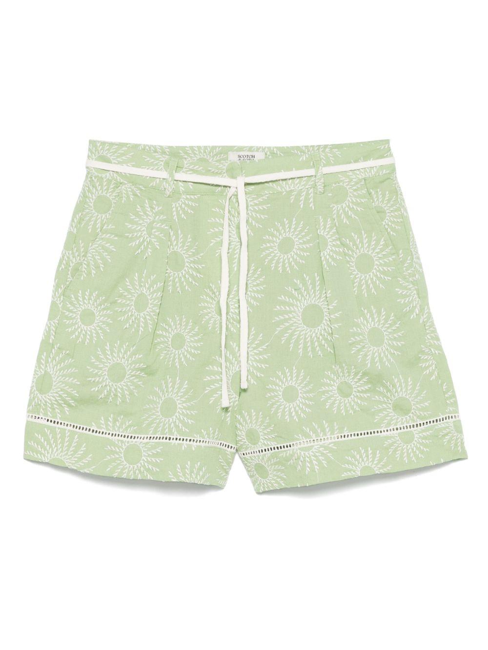 Shorts per donna Scotch & Soda verde con ricamo a fiori - Rubino Kids