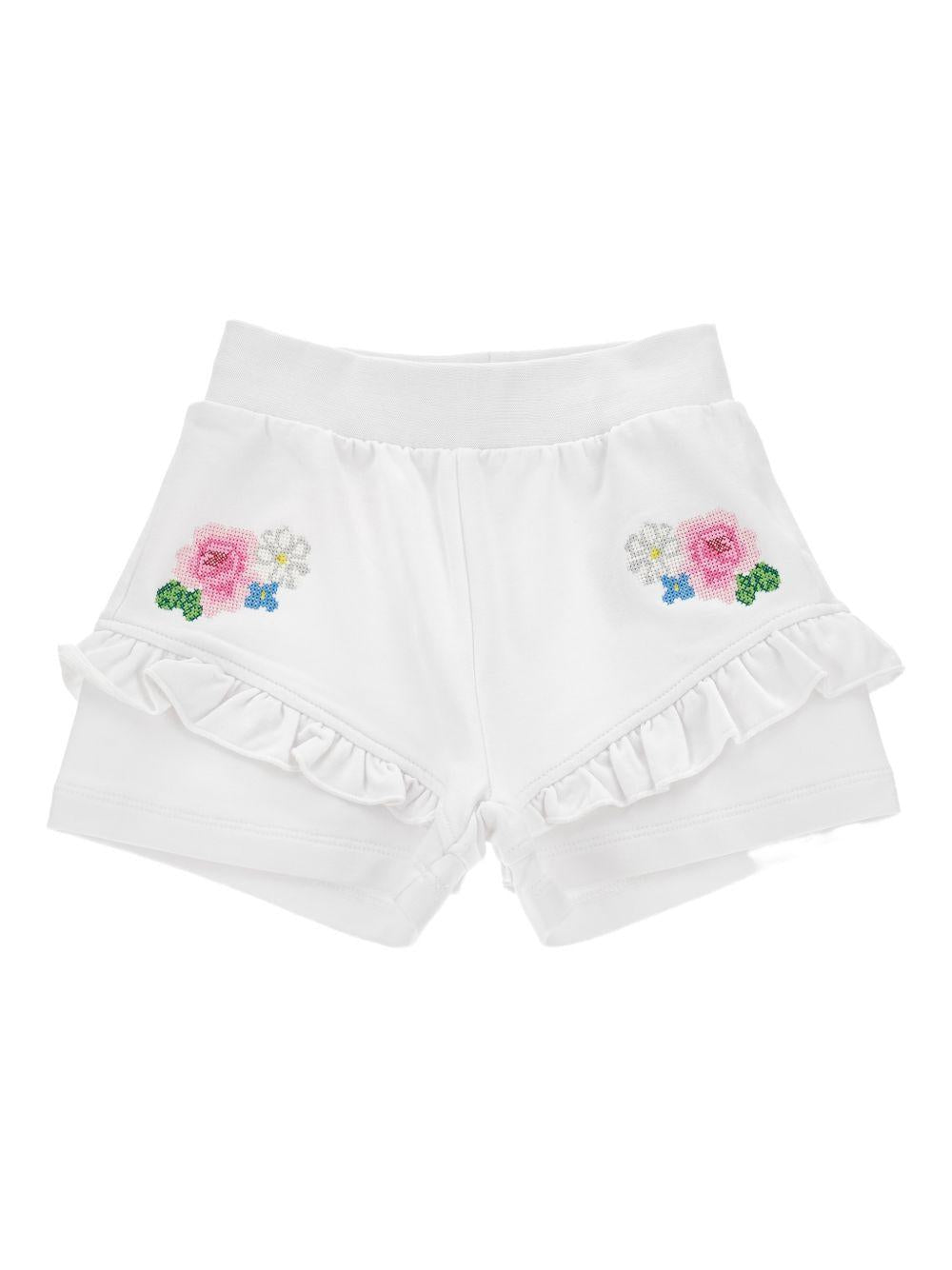 Shorts per neonata Monnalisa bianco con ricamo a fiori - Rubino Kids