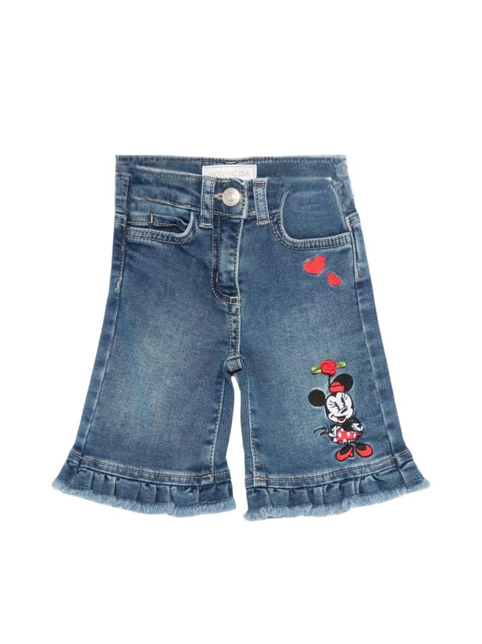 Shorts per neonata Monnalisa denim con ricamo di Minnie Mouse - Rubino Kids
