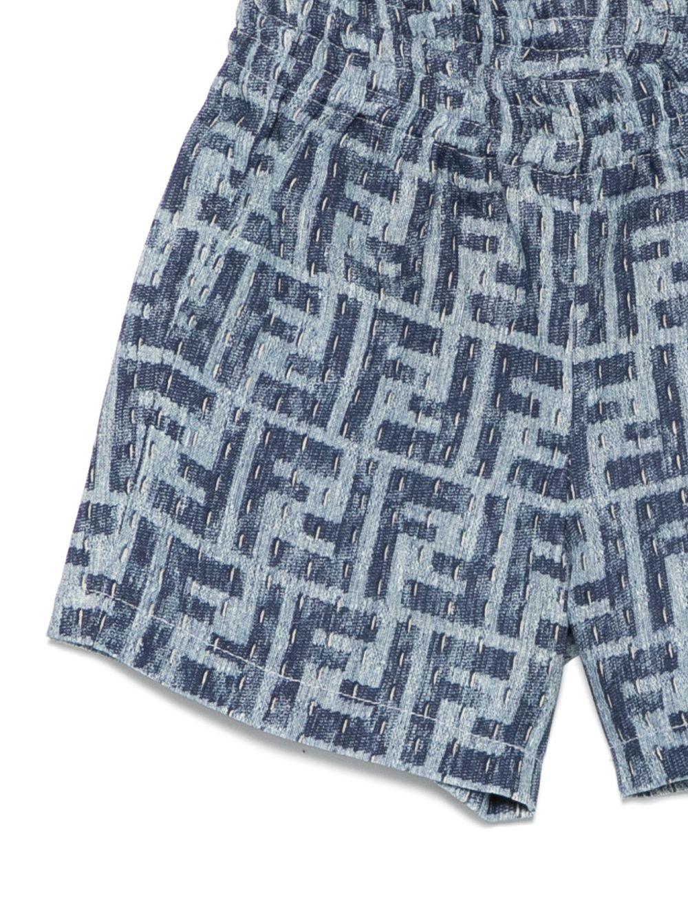 Shorts per neonato Fendi Kids blu con monogramma FF - Rubino Kids