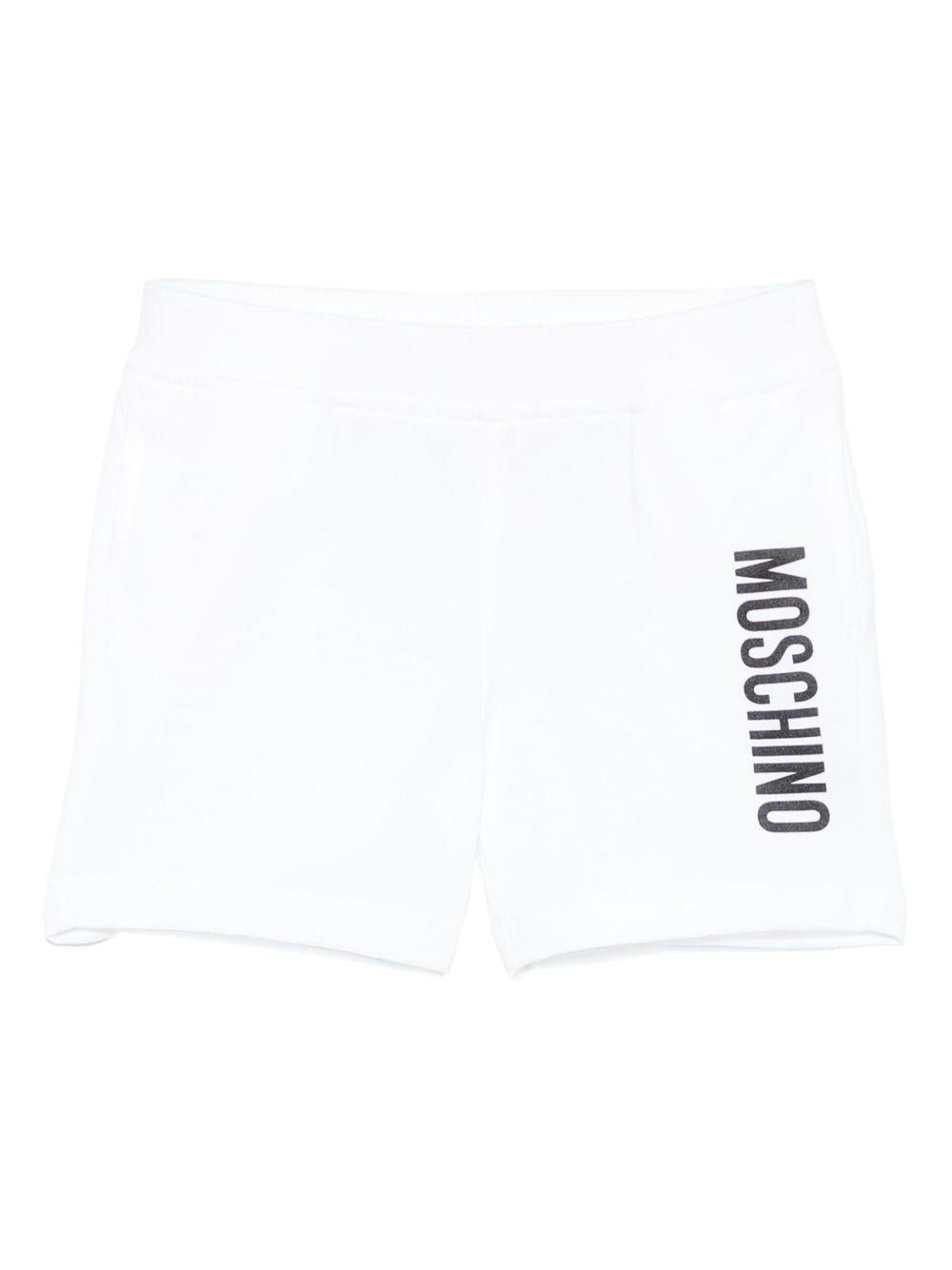 Shorts per neonato Moschino Kids bianco con stampa logo con vita elasticizzata - Rubino Kids