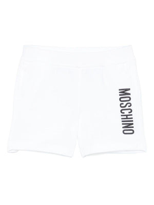 Moschino Kids white shorts for newborns with logo print and elasticated waist