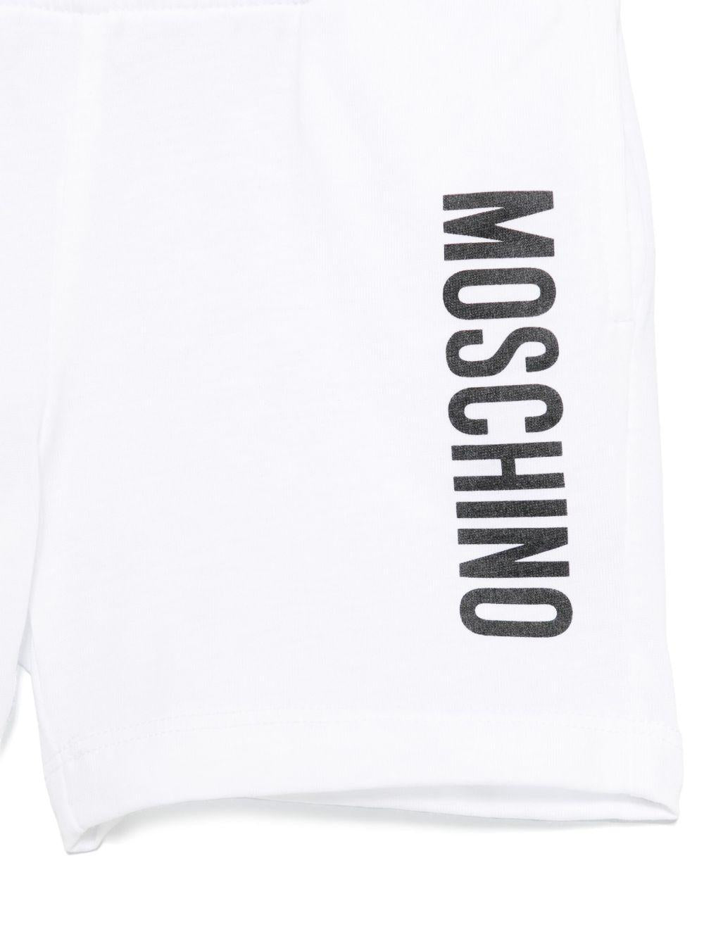Shorts per neonato Moschino Kids bianco con stampa logo con vita elasticizzata - Rubino Kids