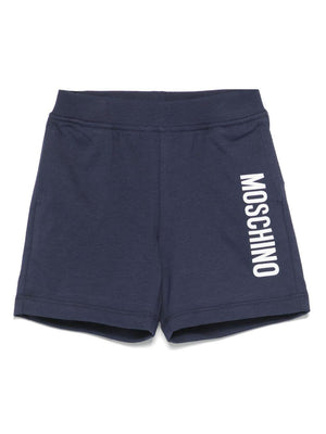 Moschino Kids blue shorts for newborns with logo print and elasticated waist