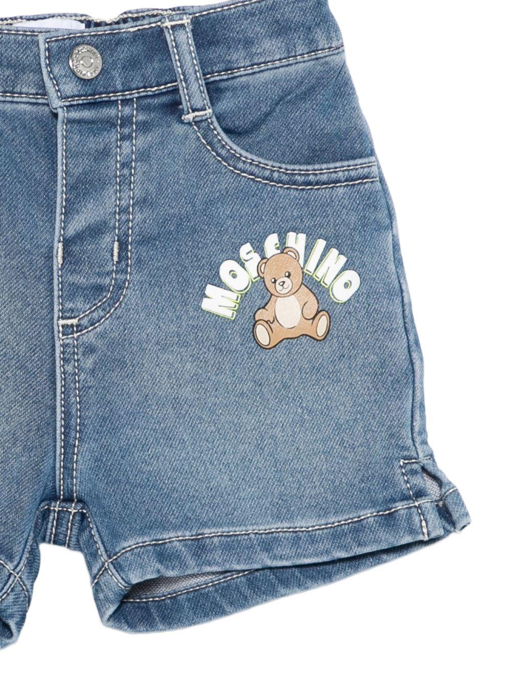 Shorts per neonato Moschino Kids denim con applicazione orso - Rubino Kids