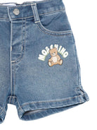 Shorts per neonato Moschino Kids denim con applicazione orso - Rubino Kids