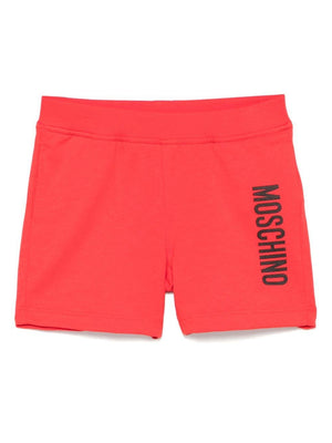 Moschino Kids red shorts for newborns with logo print and elasticated waist