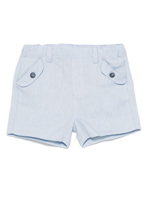 Tartine Et Chocolat baby boy's light blue linen shorts with logo on the back.