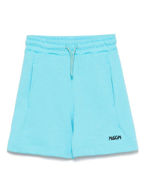 Shorts sportivi in cotone per bambino MSGM Kids azzurro con vita elasticizzata