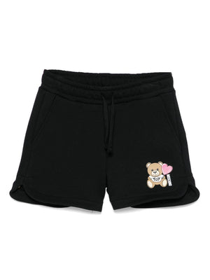Shorts Teddy Bear con stampa per bambina Moschino Kids nero con orlo curvo