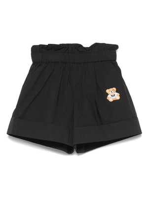 Shorts Teddy Bear per bambina Moschino Kids nero con orlo con risvolto
