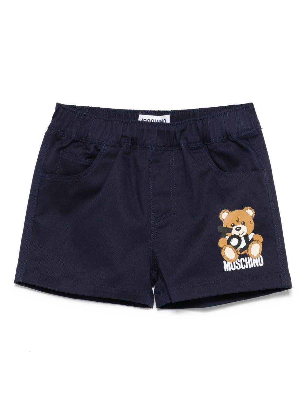 Shorts Teddy Bear per neonato Moschino Kids blu con tasca posteriore - Rubino Kids