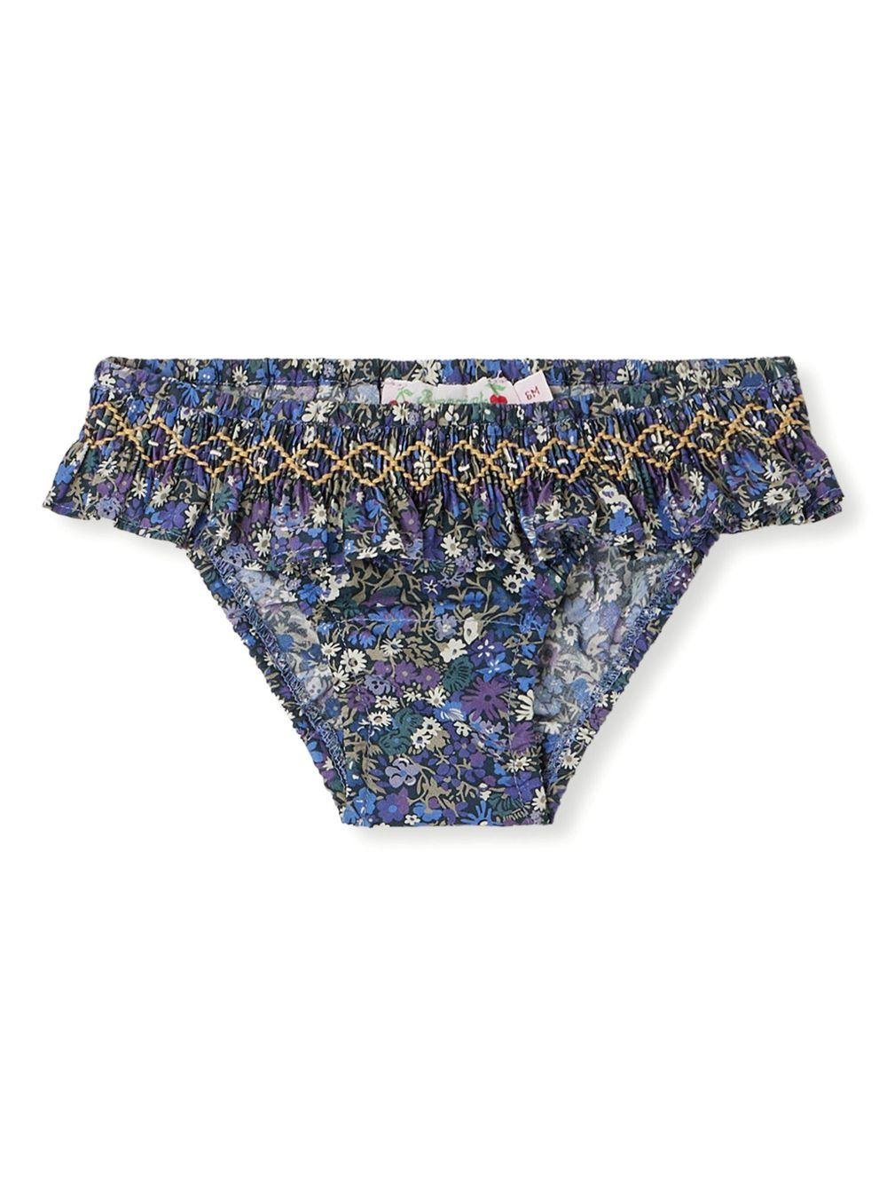 Slip bikini a fiori per neonata Bonpoint blu con vita elasticizzata - Rubino Kids